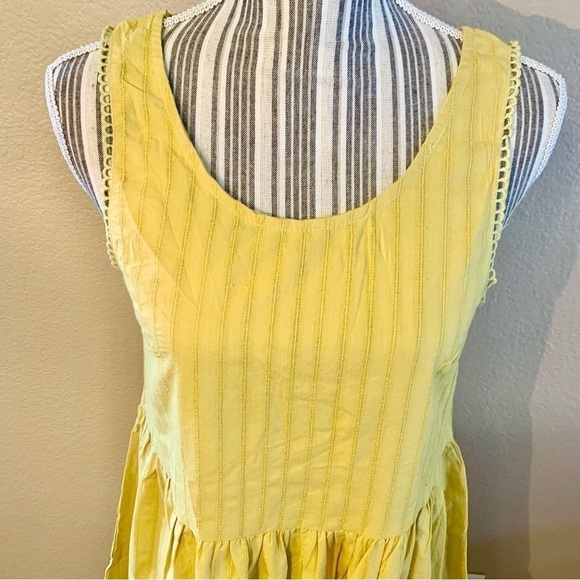 NWT Elia-Cher Dress Small Gold Yellow Sleeveless Mini Pleated Skirt Crochet New - Picture 2 of 14